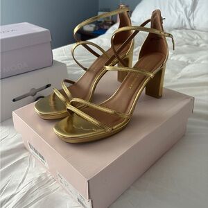 Chinese Laundry Gold Strappy Heels with Block Heel